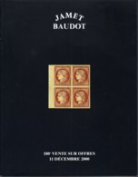 France Catalogue Vente JAMET-BAUDOT N° 180 Décembre 2000 Comme Neuf ! - Auktionskataloge