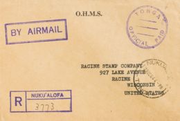 Tonga. Sobre Yv . 1964. Certificado De NUKU'ALOFA A RACINE (U.S.A.). Marca De Franquicia TONGA / OFFICIAL PAID, En Viole - Tonga (...-1970)
