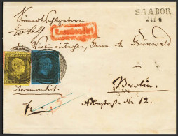 Prusia. Sobre Yv 12, 13. (1858ca). 2 Sgr Azul Y 3 Sgr Amarillo. Certificado De SAABOR (actual POLONIA) A BERLIN. Matasel - Lettres & Documents