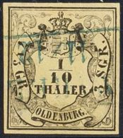 Oldemburgo. ºYv 4. 1852. 1/10 T Negro Sobre Amarillo. MAGNIFICO. (Mi4a 120 Euros) - Oldenburg