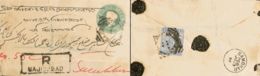 India Británica. Sobre Yv 37. 1890. 1/2 A Verde Sobre Entero Postal Certificado De MAJIBABAD A SAMBHAR, Con Franqueo Com - Gemeentepenningen
