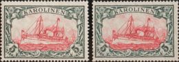 Carolinas. MNH **Yv 23(2). 1914. 5 M Verde Negro Y Carmín, Dos Sellos (Kriegsdruck 26:17 Y 25:17). MAGNIFICOS Y RAROS SI - Karolinen