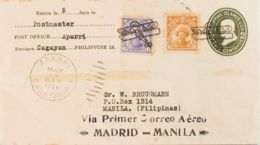 Filipinas, Intervención Norteamericana. Sobre Yv 206, 207. 1926. 2 Ctvos Verde Oscuro Sobre Entero Postal De APARRI A MA - Philippinen