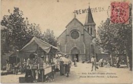 ST FONS -TRES BELLE CARTE DE LA PLACE MICHEL PERRET -SON MARCHE ET L'EGLISE - ANNEE 1907 - Vénissieux