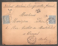 Enveloppe Charge De PARIS   1904  Avec  25c Semeuse X 2  + Grille De Chargement Au Dos - Andere & Zonder Classificatie