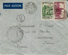1940- Enveloppe D'Abidjan Pour La France Affr. 3,50 F + Contrôle Commission D   Et Lecteur D / O - Covers & Documents