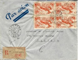 1948- Enveloppe  Par Avion RECC.  Affr. 40 F Bloc De 4 Du 10 F Oblit. Cad ATAKPAME - Covers & Documents