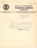 Factuur Facture - Brief Lettre -  Graan & Voederhandel Vanhollebeke - Roeselare 1936 - Alimentaire