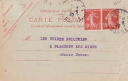 Carte Semeuse Camée 10c Rouge E1 Oblitérée  Repiquage Dussieux - Cartes Postales Repiquages (avant 1995)
