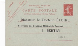 Carte Semeuse Camée 10c Rouge E1 Neuve Repiquage Eloire - Cartes Postales Repiquages (avant 1995)