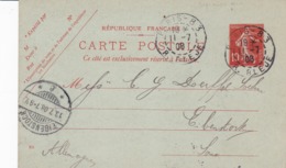 Carte Semeuse Camée 10c Rouge E1 Oblitérée Pour L' Allemagne Repiquage Weill - Cartes Postales Repiquages (avant 1995)