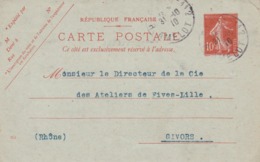 Carte Semeuse Camée 10c Rouge E1 Oblitérée  Repiquage Pinchart - Cartes Postales Repiquages (avant 1995)