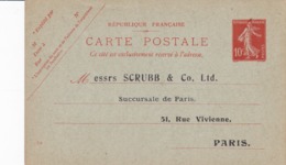 Carte Semeuse Camée 10c Rouge E1 Neuve  Repiquage Scrubb - Cartes Postales Repiquages (avant 1995)