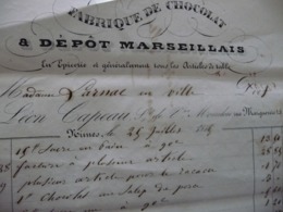 Facture 1845 Nîmes Fabrique De Chocolat A Dépôt Marseillais - Levensmiddelen