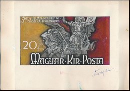 1938 Légrády Sándor 'Magyar Kir. Posta, Szent István Legyőzi A Pogányokat' Bélyegterv, A Művész Aláírásával (képméret: 2 - Otros & Sin Clasificación