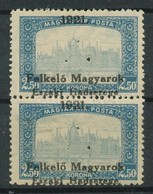 ** Nyugat-Magyarország V. 1921 Parlament 2,50K Függőleges Pár Eltolódott Felülnyomással, Bodor Vizsgálójellel (50.000++) - Andere & Zonder Classificatie