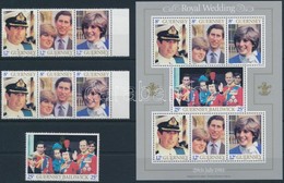 ** 1981 Diana és Károly Herceg Esküvője Sor + Blokk,
Prince Charles And Diana's Wedding Set + Block
Mi 225 A-231 A + Mi  - Andere & Zonder Classificatie