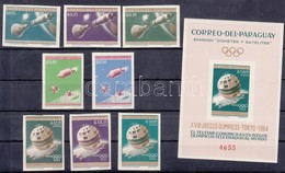 ** 1964 Tokiói Olimpia, Műholdak Vágott Sor Mi 1303-1310 + Vágott Blokk Mi 55 - Otros & Sin Clasificación