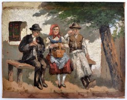 Hacker Mária (1886 - ?): Padon ülők. Olaj, Karton, Jelzett, Festék Hibákkal, 24,5×32 Cm - Andere & Zonder Classificatie