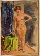 Márffy Jelzéssel: Álló Női Akt. Akvarell, Papír, Gyűrődéssel, 46×32 Cm - Otros & Sin Clasificación