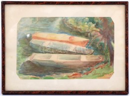 Orosz Anna: Csónakok. Akvarell, Papír. Jelzett. 18x28 Cm Üvegezett Keretben. - Other & Unclassified
