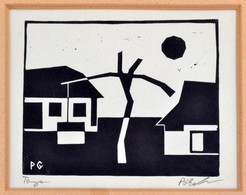 Póka György (1944-): Tanya. Linó, Papír, Jelzett, üvegezett Keretben, 13×15,5 Cm - Sonstige & Ohne Zuordnung