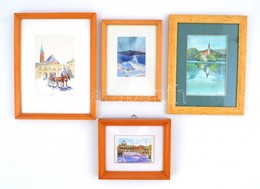 Olvashatatlan Jelzéssel: Emlék Akvarellek ( 4db), üvegezet Keretben, 6×10-14×10 Cm - Other & Unclassified