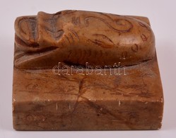 Békát ábrázoló, Régi Kínai Körfeliratos, Kő Pecsétnyomó / Antique Chinese Seal Maker With Frog Figure Ornaments 7x7x4,5  - Other & Unclassified
