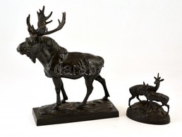 Öntöttvas Szarvas Figura és őzgidák Szobor. Jelzettek, 30cm, 16 Cm - Altri & Non Classificati