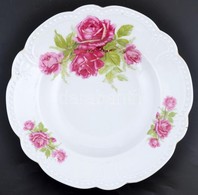 Zsolnay Rózsamintás Porcelán Mélytányér, Matricás, Jelzett, Kopásnyomokkal, D: 23,5 Cm - Autres & Non Classés