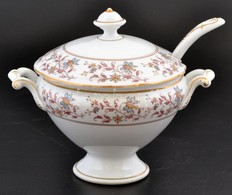 Jelzés Nélkül: Porcelán Mártásos Tál Kanállal. Matricás, Hibátlan D: 16 , M:20 Cm - Sonstige & Ohne Zuordnung