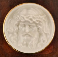 Krisztus Fej. Fehér Mázas Porcelán Plakett, Bőr Keretben, D: 7,5 Cm - Sonstige & Ohne Zuordnung