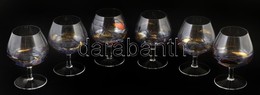 Dekoratív Iparművész üveg Pohárkészlet, 6 Db, Apró Kopásokkal, M: 14 Cm - Glass & Crystal