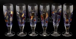 Dekoratív Iparművész üveg Pohárkészlet, 6 Db, Apró Kopásokkal, M: 19,5 Cm - Vidrio & Cristal