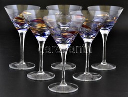 Dekoratív Iparművész üveg Pohárkészlet, 6 Db, Apró Kopásokkal, M: 16,5 Cm - Vidrio & Cristal