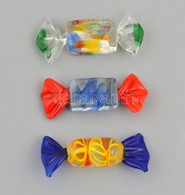 3 Db Hosszúkás Muránói üveg Szaloncukor, Kis Kopásnyomokkal, H: 5,5 Cm - Glass & Crystal