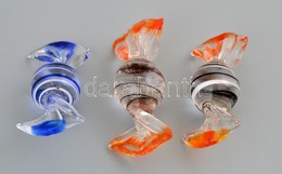 3 Db Gömb Alakú Muránói üveg Szaloncukor, Kis Kopásnyomokkal, H: 5,5 Cm - Glass & Crystal