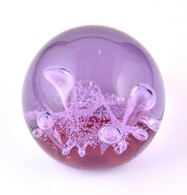 Buborékos Lila üvegnehezék, Kis Sérüléssel, D: 8 Cm - Glas & Kristall