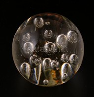 Buborékos átlátszó üvegnehezék, Sérüléssel, D: 8 Cm - Verre & Cristal