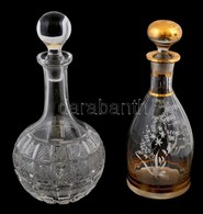 2 Db Nagyméretű Kristály és Csiszolt üveg Palack, Egyik Aranyozással. Hibátlanok. M:30 Cm - Glass & Crystal