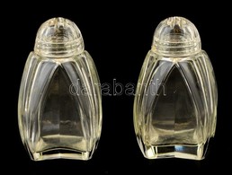 Art Deco Só-bors Szóró, Egyiken Belül Apró Csorbával, Formába Préselt, M: 11 Cm (2×) - Glas & Kristall