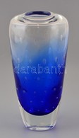 Buborékos, Anyagában Színezett üveg Váza, Matricával Jelzett, Kis Kopásnyomokkal, M: 20 Cm - Glass & Crystal