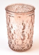 Fémes Csillogású Púderszínű üveg Gyertyatartó, Sérült, M: 9,5 Cm - Other & Unclassified