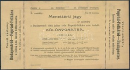 1903 Menettérti Jegy A Különvonatra Budapestről Poprádfelkára, Magyar Lovaregylet Vezértitkársága - Unclassified