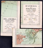 Cca 1930 Észak-Amerika, Dél-Amerika és Ausztrália és Polinézia Politikai Térképei, 3 Db. Tervezte és Rajzolta Kogutowicz - Other & Unclassified