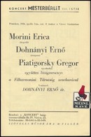 1936 Morini, Dohnányi, Piatogorsky Hangverseny Műsorfüzet 16p. - Sonstige & Ohne Zuordnung