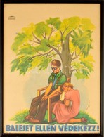 1939 Róna Emy (1904-1988): Baleset Ellen Védekezz. Art Deco  Ofszet Plakát, Kis Gyűrődéssel, üvegezett Keretben, 63×46 C - Otros & Sin Clasificación