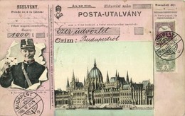 T2/T3 1906 Budapest, V. Országház. Posta-utalvány Montázs Postással (EK) - Ohne Zuordnung