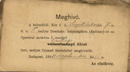 T3 1898 Budapest VI. A Kelenföldi Kör Meghívója Bizottsági ülésre A Drechsler-palotába (kis Szakadás / Small Tear) - Sin Clasificación