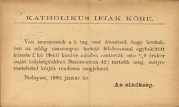 T4 1899 Budapest VIII. Katolikus Ifjak Köre Lapja A Felolvasó Körestről. Baross Utca 42. (EM) - Sin Clasificación